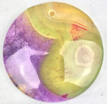 Purple and Yellow Translucent Druzy Agate Pendant Round Stone - £7.77 GBP