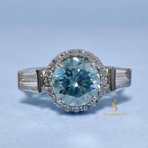1.10CT Blue Round Cut Moissanite Engagement Ring Halo Set Colorless Lab Diamond  - £116.92 GBP