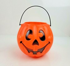 Vintage Pumpkin Pail Orange Grand Venture Jack O Lantern 10&quot; Halloween Bucket - £7.98 GBP
