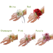 Wedding Bridal Wrist Corsage Bridesmaid Sister Hand Flowers Bridal Wristband Bow - £17.54 GBP
