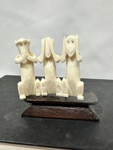 Chinese Carved THREE WISE MONKEYS Hear See Speak NO EVIL Mini Statue VTG... - $45.82