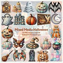 Mixed Media Halloween Clipart Bundle – 22 PNG Paper Cut &amp; Fabric Style G... - €1,51 EUR