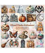 Mixed Media Halloween Clipart Bundle – 22 PNG Paper Cut &amp; Fabric Style G... - $1.75