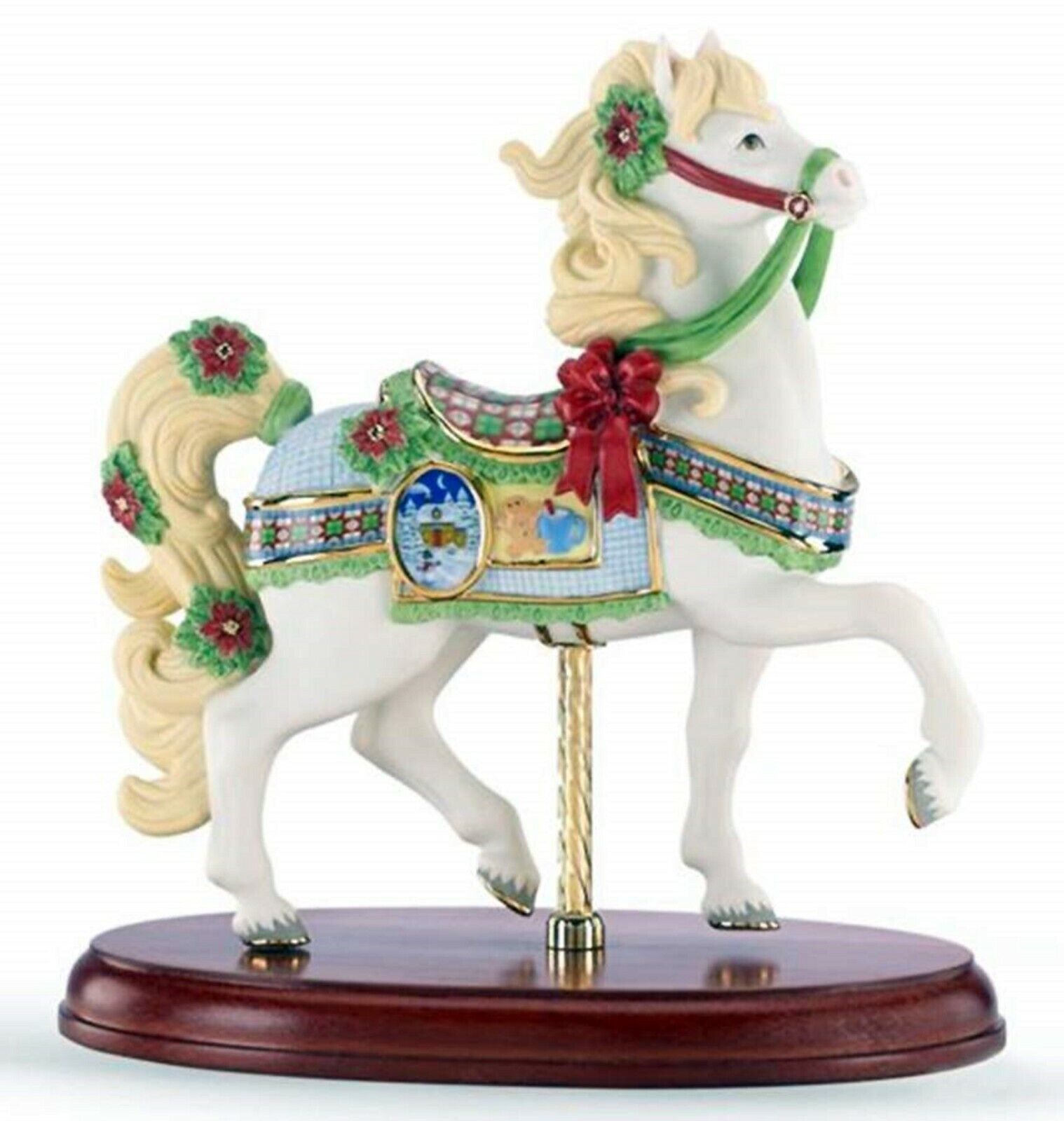 Primary image for Lenox Christmas Gingerbread Carousel Horse Figurine Annual Poinsettias 2014 NEW