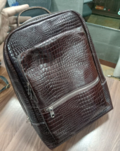Men Brown Leather Bag Crocodile Print Leather Bag Laptop Backpack Women ... - £125.52 GBP