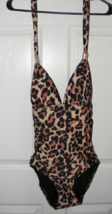 Leopard Print One Piece Bathing Swimsuit Size Small Women Neck Strap - £14.65 GBP