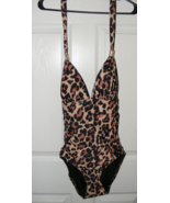 Leopard Print One Piece Bathing Swimsuit Size Small Women Neck Strap - £14.64 GBP