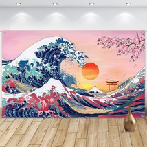 Ocean Wave Tapestry Japanese Kanagawa Backdrop Great Wave Tapestry Cherry Blosso - $19.99