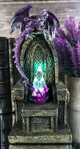 Medieval Purple Dragon On King&#39;s Landing Throne With LED Crystals Figurine - £23.24 GBP