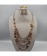 Beaded Jewelry Set Layered Necklace Pierced Dangle Earrings Stretch Brac... - $464.71 MXN