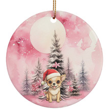 Funny Chihuahua Puppy Dog Pink Winter Ornament Ceramic Christmas Gift Tree Decor - £11.86 GBP