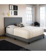 Midland Linen Bed Frame Full Grey padded linen upholstery 46&quot; tall headb... - £219.56 GBP