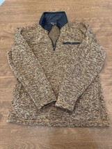 Eddie Bauer Sweater Mens Small Quarter Zip Pullover Brown Fleece Sweatshirt - £14.74 GBP