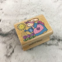 Vintage 1997 Noteworthy Rubber Stamp Bunny Watering Wood Mounted 1” Square - £6.36 GBP