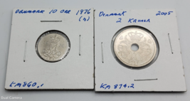 Denmark Coins 10 Ore 1976 KM# 860 &amp; 2 Kroner 2005 KM# 874.2 - $54.47 MXN
