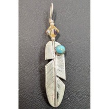 Navajo 925 Sterling Silver Feather Ad Turqouese Pendant At - $46.33