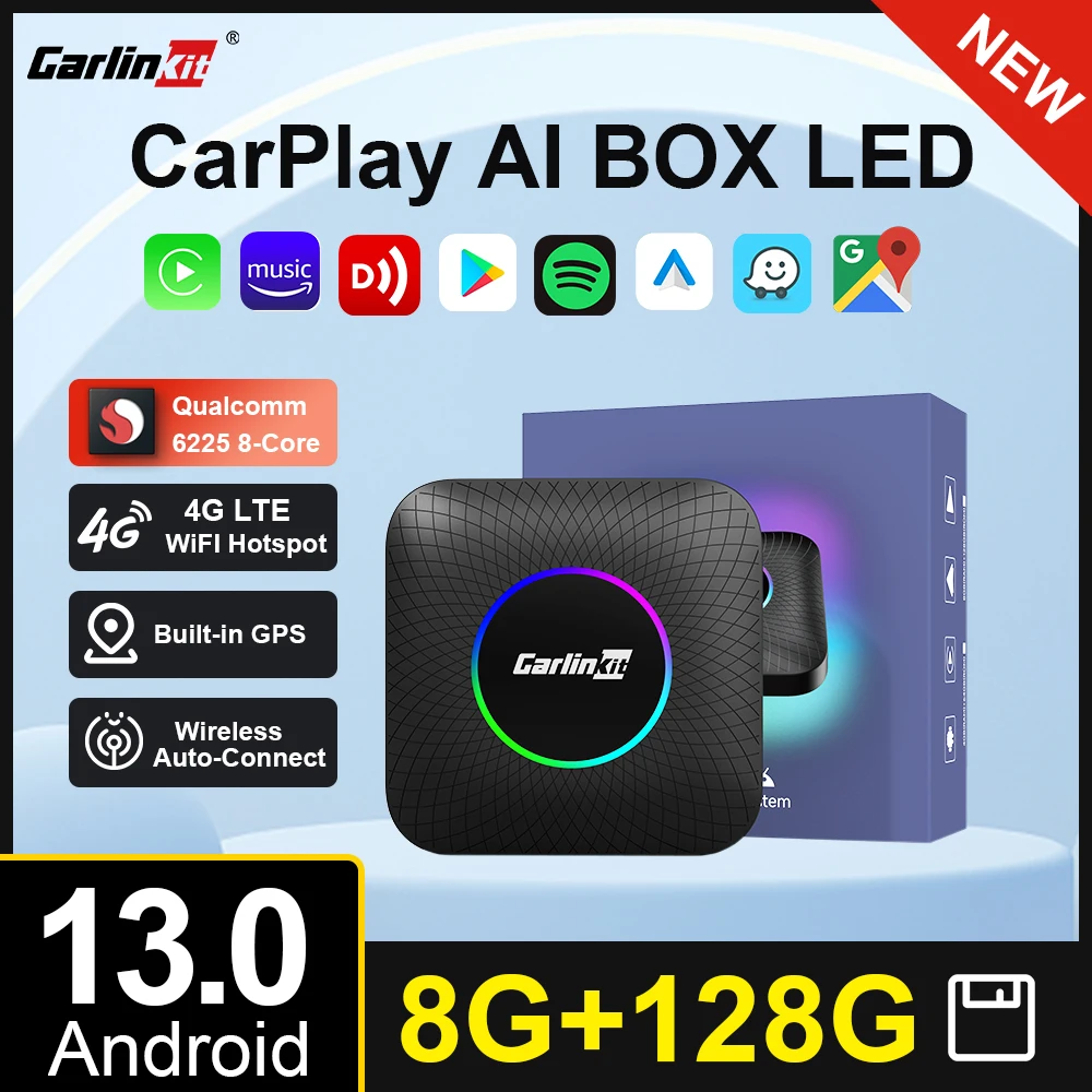 8G+128G Carlinkit CarPlay Ai Box LED Android 13 Wireless Android Auto CarPlay - £228.72 GBP+