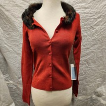 NWT Urchin Women&#39;s Silk-Blend Red Sweater with Removable Fur Collar, Siz... - $98.99