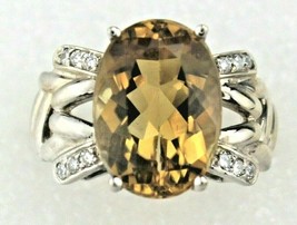 NEW 5.48 ct CITRINE SOLITAIRE & DIAMOND RING REAL SOLID 14 KW GOLD 6.2 g SIZE 7 - £351.70 GBP
