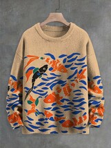 Men&#39;s Koi Pond Japanese Art Print Knit Sweatshirt - $609.16 MXN