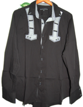 Karl Mommo Black Gray Men&#39;s Button Up Italian Shirt Size 2XL - £69.70 GBP