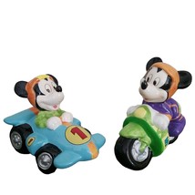Disney Mickey Mouse Racing Figurines Motorcycle Racecar Race Car Ceramic Enesco - £21.11 GBP