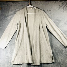 Eileen Fisher Organic Cotton Linen Blend Open Cardigan Chevron Gray Size M Slits - £18.08 GBP