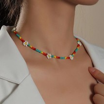 Women&#39;s Bohemian Colorful Flower Seed Bead Necklace Choker Trendy Jewelr... - £7.04 GBP