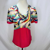 Marc Jacobs Silk Crepe Pink Print + Solid Draped Neck Top Size S - 4 Tunic - $31.38 CAD