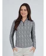 NWT IBKUL LESLIE BLACK WHITE Long Sleeve Mock Golf Shirt S M L XL XXL - $54.99