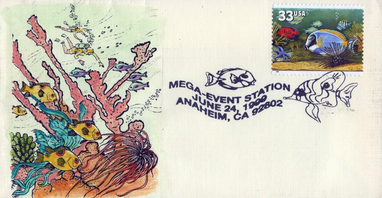 Primary image for US 3319 FDC Aquarium Fish Mega-Event Sta hand-painted SMB Cachets ZAYIX 01240295