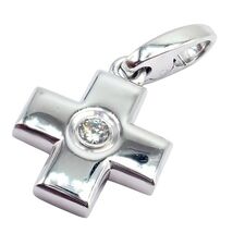 Authentic! Cartier 18k White Gold Diamond Small Cross Charm Pendant - $1,850.00