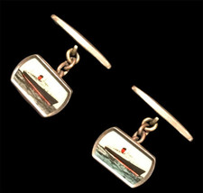 1910-30 Painted Ship Antique Gold Gilt Vintage Mens Cuff Links Art Deco Souvenir - £67.93 GBP