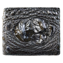 Men&#39;s Alligator Leather Wallet Bifold Us Black Backbone Money Card Photo... - £54.35 GBP