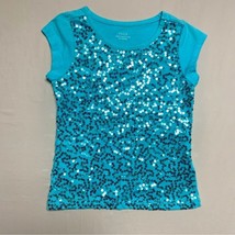 Sequin Turquoise Blue Girl’s 6 Small Top Glam Summer Beach Pool Play Camp - £8.60 GBP