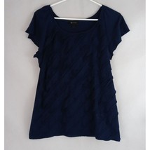 AB Studio Women&#39;s Solid Dark Blue Cap Sleeve Blouse With Ruffles Size Large (Vin - £10.03 GBP