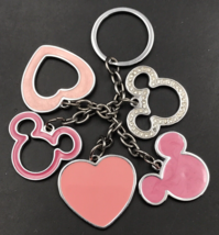 Disney Mickey Mouse Ears &amp; Pink Hearts Keychain w/ Purse Bag Charms 1.5&quot; - £7.58 GBP