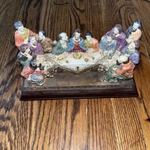 Vintage 9” Long The Last Supper Art Statue On Wood Base Jesus Figurine - £22.31 GBP