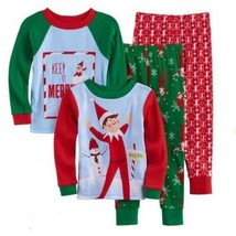 Boys Pajamas Christmas Elf on Shelf 4 Pc Long Sleeve Shirts Pants Red Gr... - £19.46 GBP