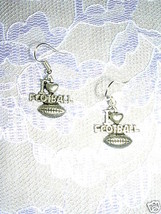 I LOVE FOOTBALL DANGLE ALLOY SILVER SPORTS FAN PAIR OF EARRINGS - $3.99