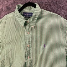 Ralph Lauren Button Up Shirt Mens 2XL XXL Green Striped Custom Fit Longs... - $13.89