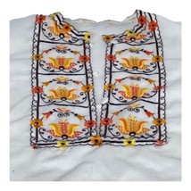 Vintage Ukrainian Embroidered Tank Top Shirt Split Sides White  Button U... - $37.39