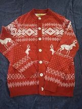 Tipsy Elves Ugly Christmas Sweater Red &amp; White Reindeer-ing Button-up Ca... - $403.57 MXN