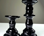 Modern Ceramic Gloss Black Round Pillar Candle Holders Décor 9 &amp; 5&quot; Tall... - $20.00