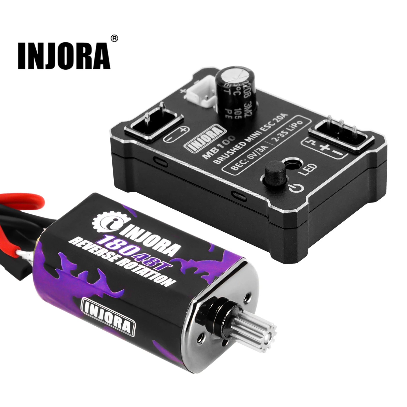 INJORA MB100 20A Brushed Mini ESC with 180 Motor 48T for 1/18 RC Crawler TRX4M U - £46.71 GBP