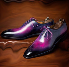 Oxford Party Wears Purple Two Tone Patina Shaded, Cowhide Leather Formal Shoes, - £119.89 GBP