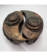 Yin Yang Antique Chinese Pair Teapot Draggon Phoenix Brass Copper Marked - $550.00