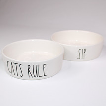 Rae Dunn Pet Bowl Set Sip And Cats Rule 2 Matching Bowls For Cats 5in Di... - $10.70