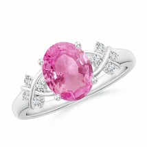 ANGARA Solitaire Oval Pink Sapphire Criss Cross Ring with Diamonds - £1,729.88 GBP