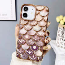 For iPhone 12 Mermaid Scale Electroplated Laser Carving Phone Case(Gold) - £3.94 GBP